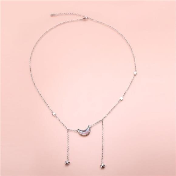 925 Sterling Silver Jewelry Crescent Moon and Star Pendant Necklace - Picture 5 of 8